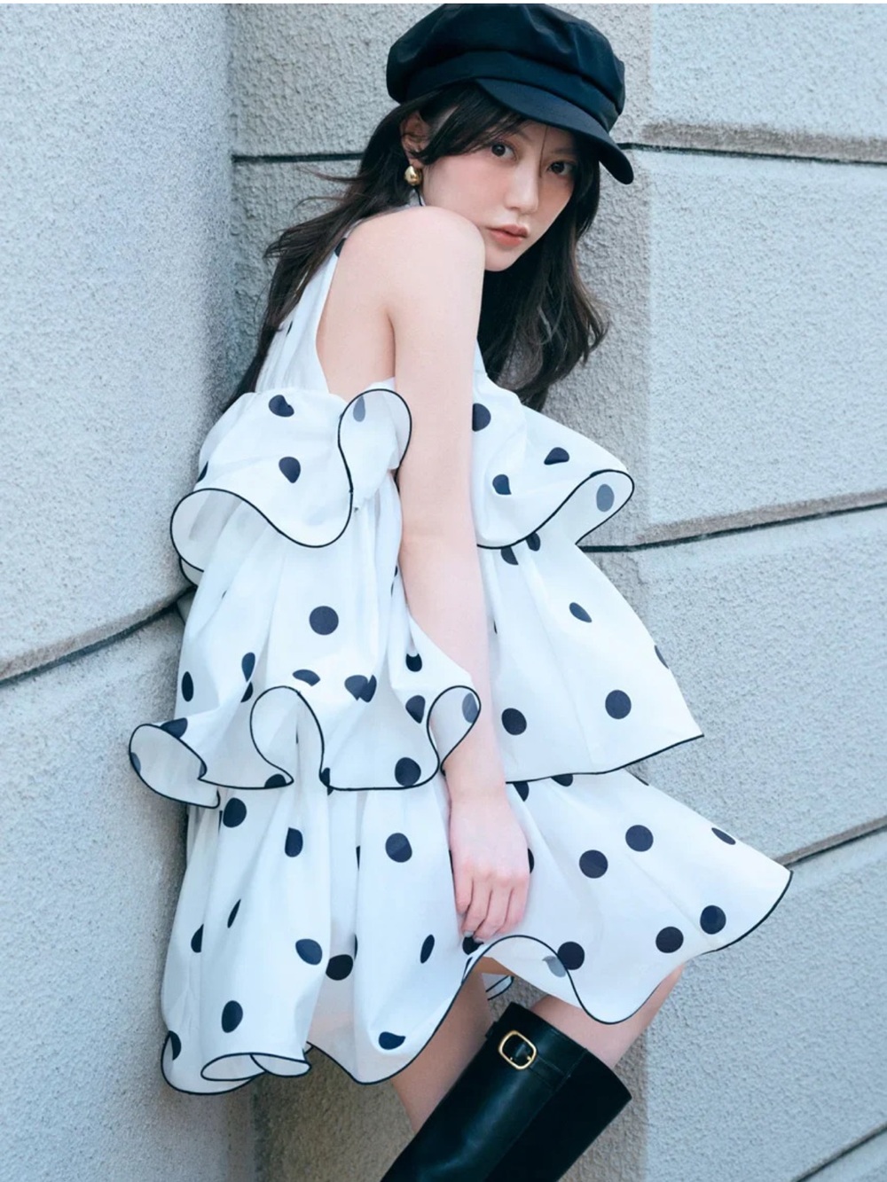NWT Snidel Polka Dot Ruffle Mini Dress in White Size 1(Medium)